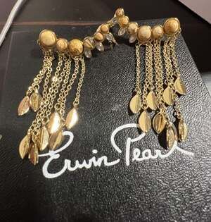 Erwin Pearl Gold Tone Faux Stone and Chain Tassel Statement Earrings